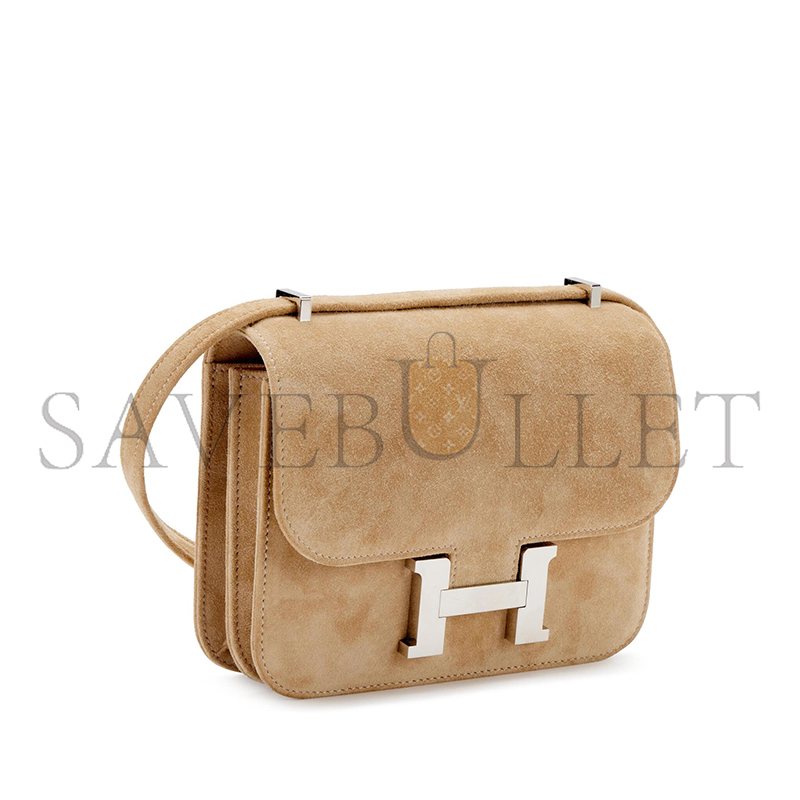 HERMES CONSTANCE 18 BEIGE VEAU DOBLIS SUEDE PALLADIUM HARDWARE (18*15*4cm)